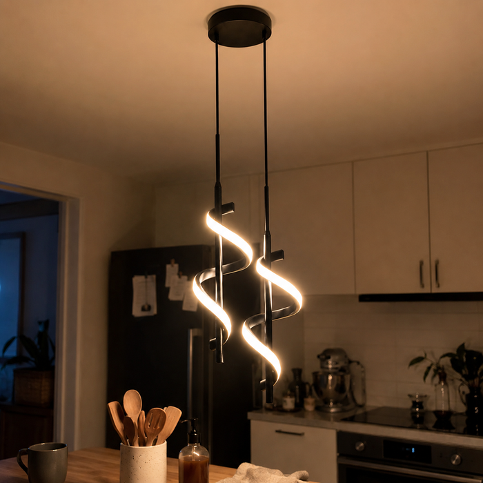 Suspension Lustre Spirale LED Noir Cuivre Verona