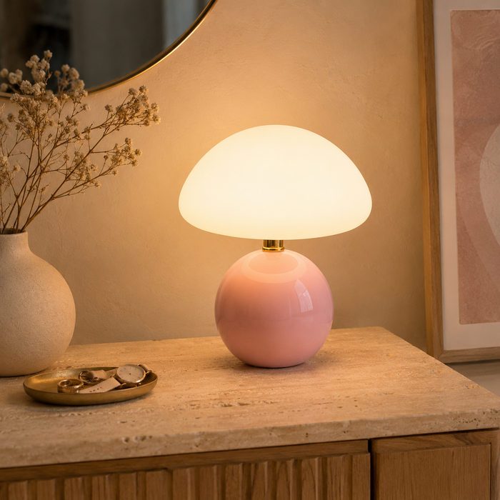 Lampe à Poser Champignon Métal et Acrylique Rose Denza