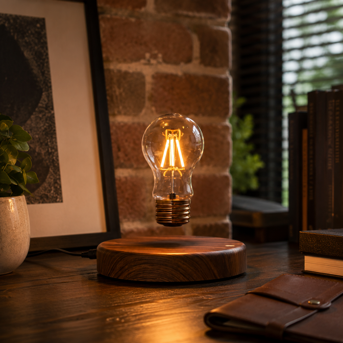 Lampe à Poser Ampoule Lévitante Bois Design Savio