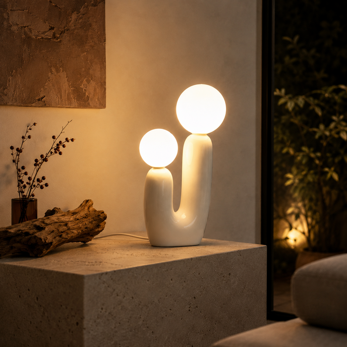 Lampe à Poser Double Globe Effet Lune Design Tundra