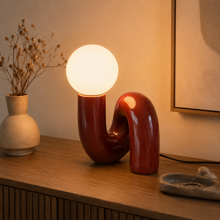 Lampe à Poser Sculpturale Résine Verre Ivoire Silva