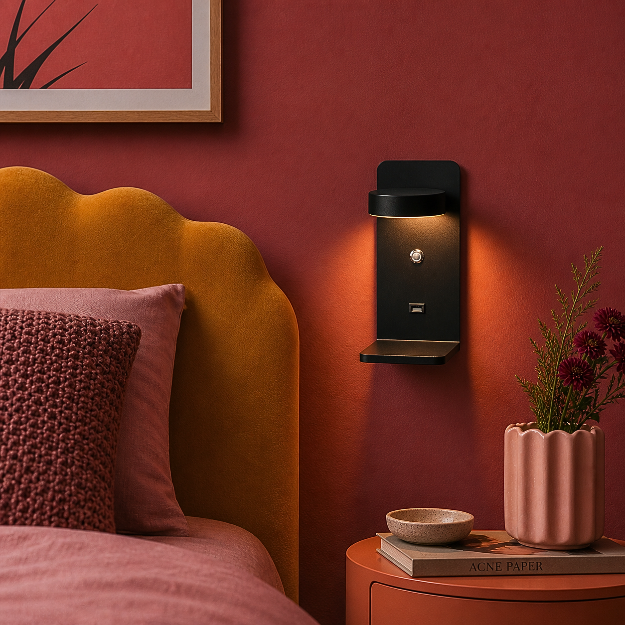 Applique Murale LED Design avec Port USB et Support Téléphone
