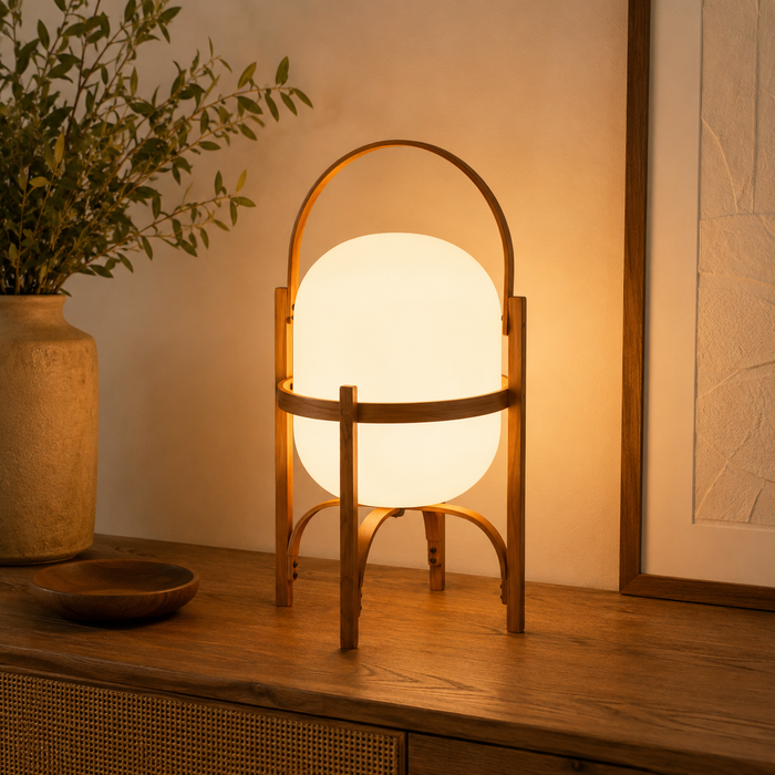 Lampe à Poser Bois et Verre Style Naturel Karro